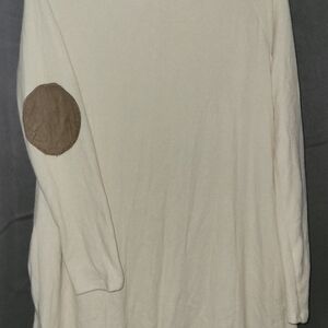 Cream Long Sleeve Top with Brown Elbow Patch